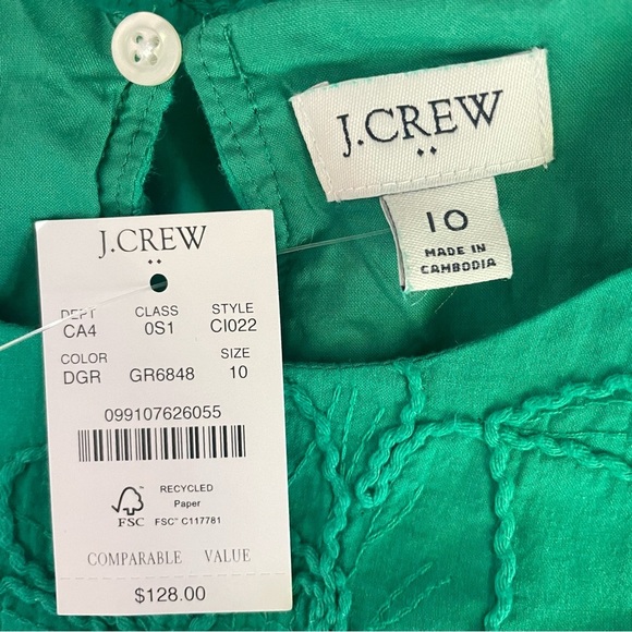 New! J. Crew green puff sleeve embroidered dress 26577 - Picture 5 of 10